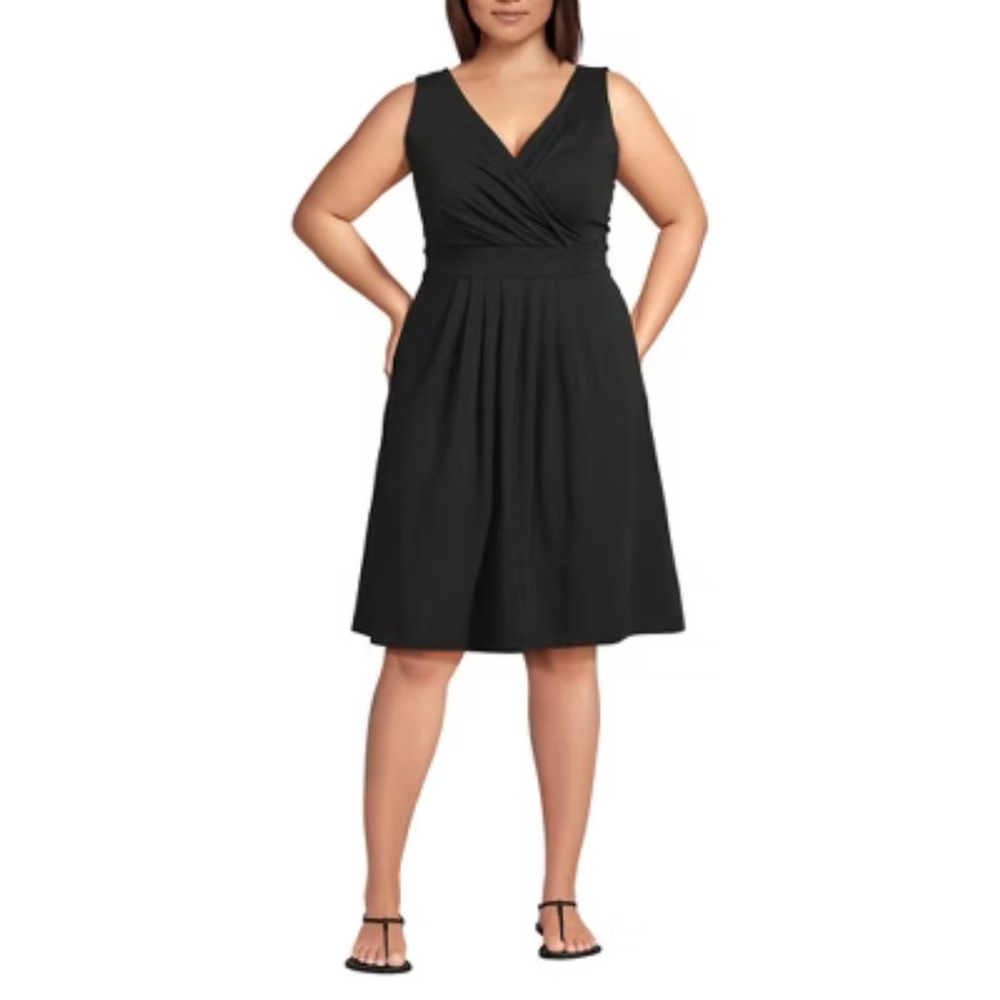Lands' End Black Sleeveless cotton fit and flare dress SZ MP